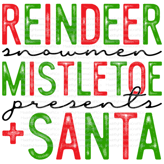 Reindeer Snowmen Mistletoe Presents Santa - Christmas - Cheat Clear Waterslide™ or White Cast Sticker