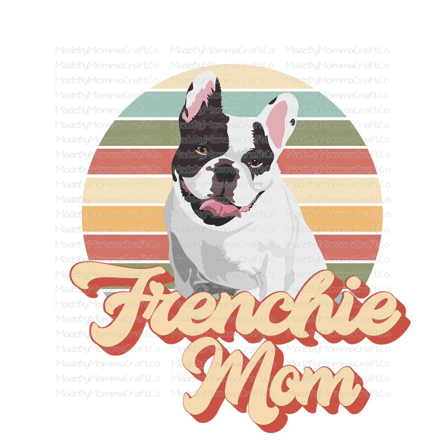 Frenchie Dog Mom Retro - Cheat Clear Waterslide™ or White Cast Sticker