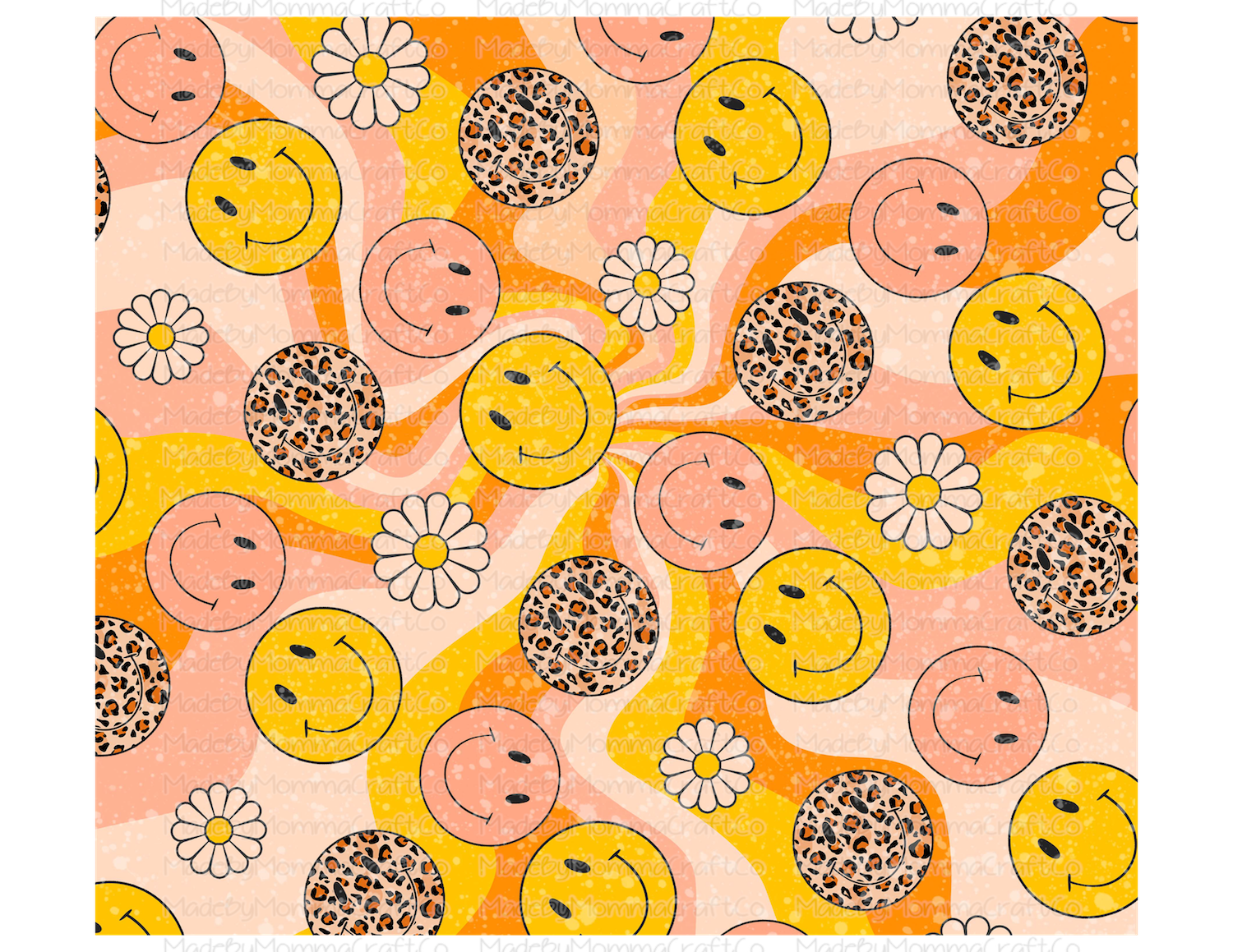 Retro Leopard Smiles Tumbler Wrap - Sublimation Or Clear Waterslide Wrap