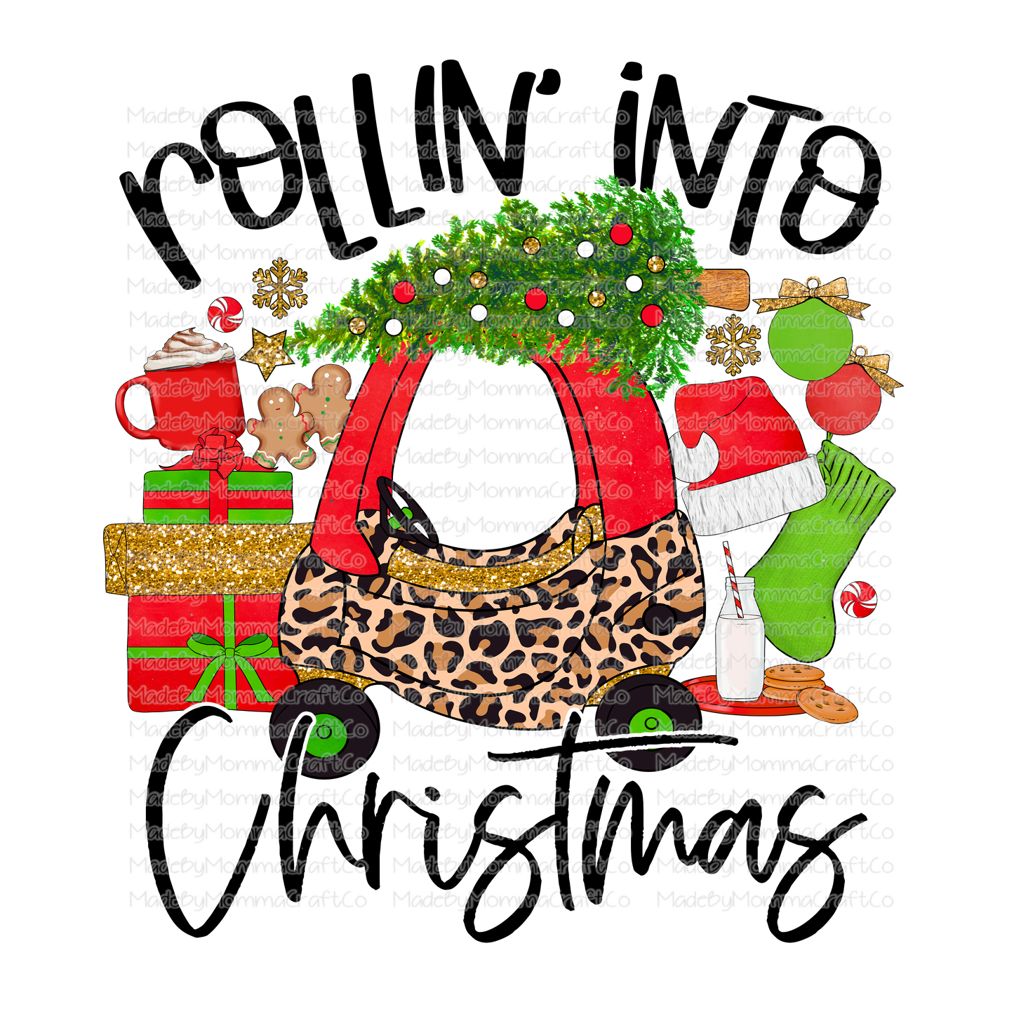 Rollin Into Christmas Kids Car Leopard - Cheat Clear Waterslide™ or White Cast Sticker