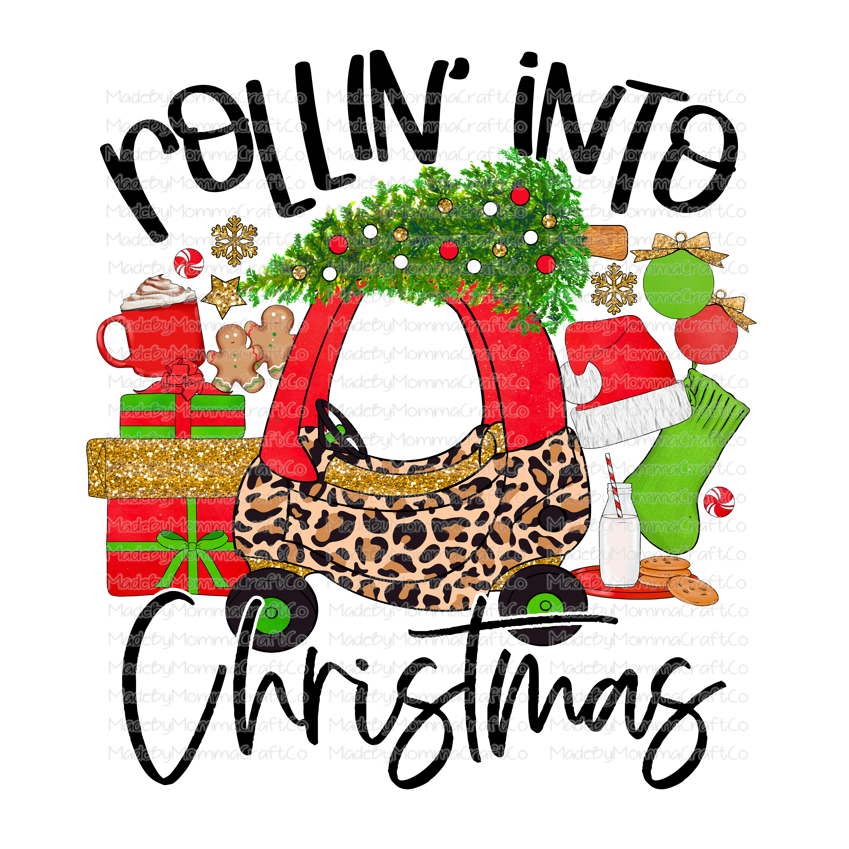 Rollin Into Christmas Kids Car Leopard - Cheat Clear Waterslide™ or White Cast Sticker