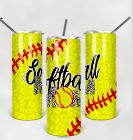 Yellow Leopard Softball Mom Sublimation Tumbler Wrap - Or Clear Waterslide Wrap