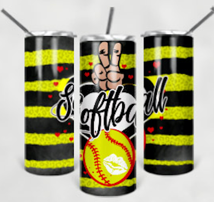 Striped Yellow Peace Love Softball Sublimation Tumbler Wrap - Or Clear Waterslide Wrap