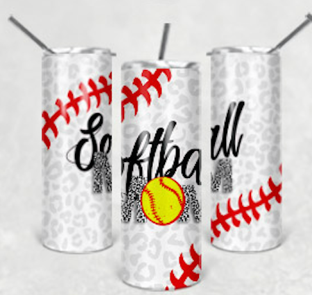 White Leopard Softball Mom Sublimation Tumbler Wrap - Or Clear Waterslide Wrap