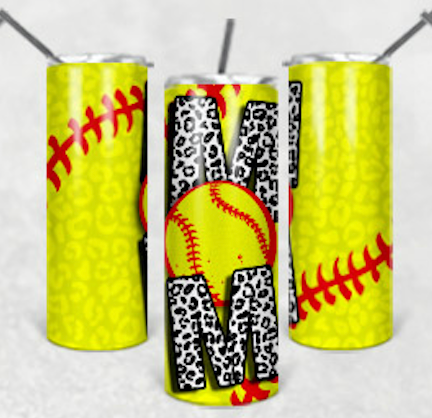 Yellow Leopard Softball Mom Sublimation Tumbler Wrap - Or Clear Waterslide Wrap