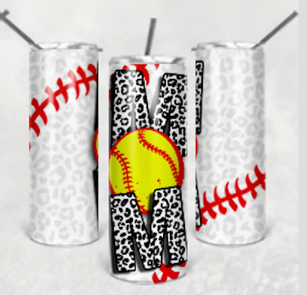 White Leopard Softball Mom Sublimation Tumbler Wrap - Or Clear Waterslide Wrap