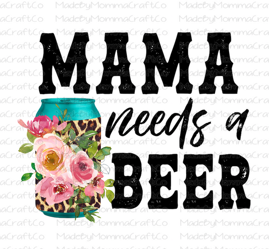 Mama Needs A Beer Leopard Floral - Cheat Clear Waterslide™ or White Cast Sticker