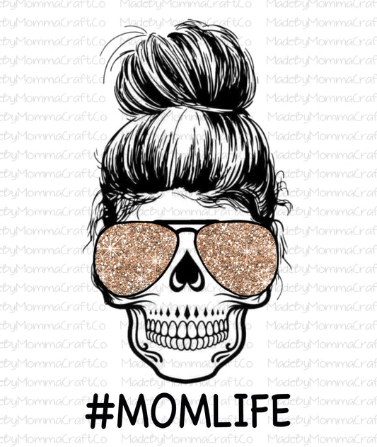 Rose Gold Glitter Mom Life Skull-Cheat Clear Waterslide™ or White Cast Sticker