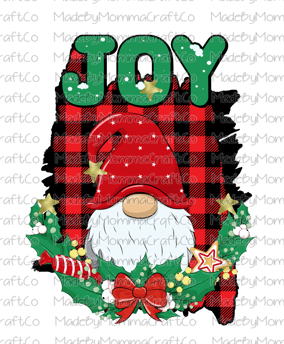 Joy - Flannel - Gnome - Christmas - Cheat Clear Waterslide™ or White Cast Sticker