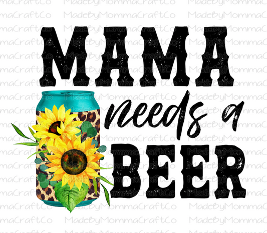 Mama Needs A Beer Leopard Sunflower - Cheat Clear Waterslide™ or White Cast Sticker