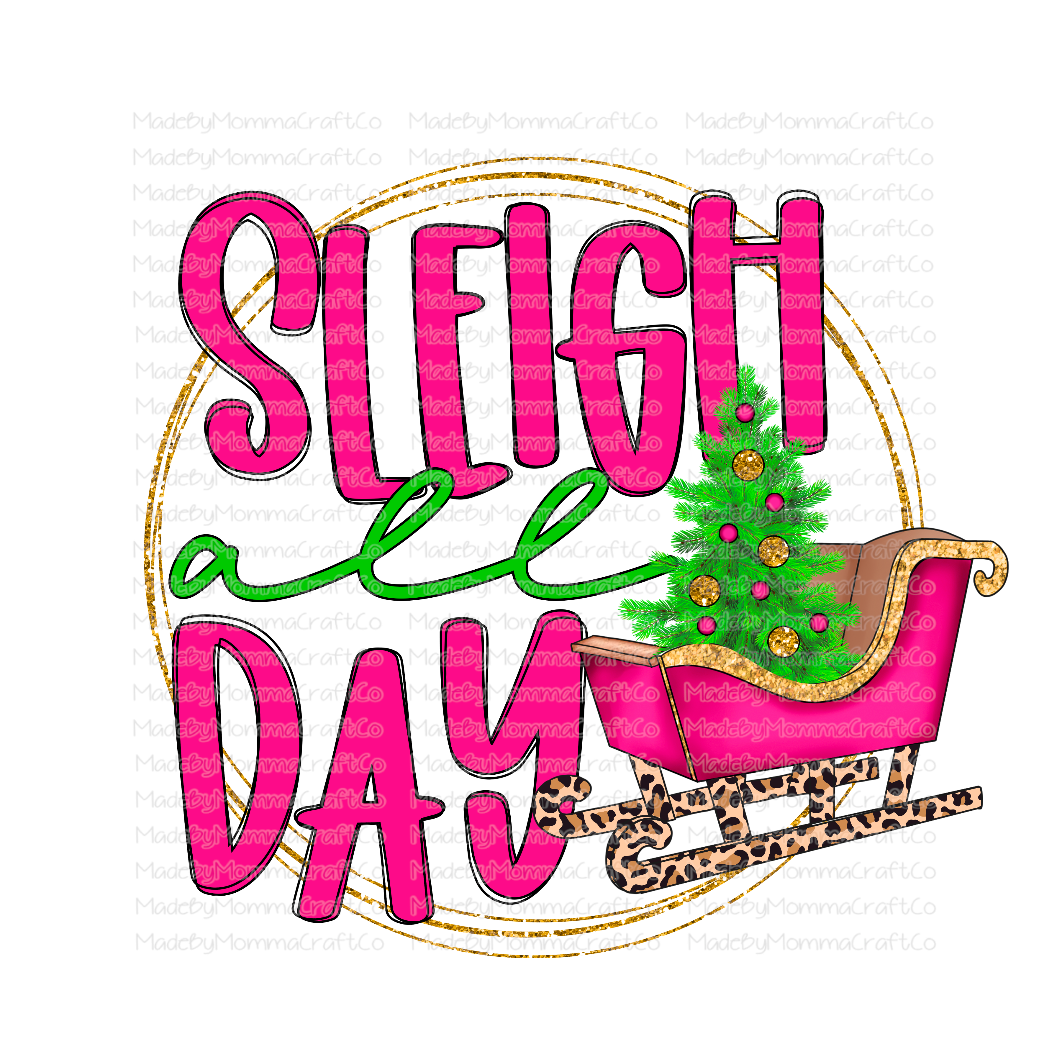 Sleigh All Day Pink Leopard - Christmas - Cheat Clear Waterslide™ or White Cast Sticker