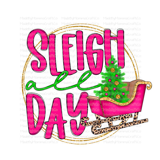 Sleigh All Day Pink Leopard - Christmas - Cheat Clear Waterslide™ or White Cast Sticker