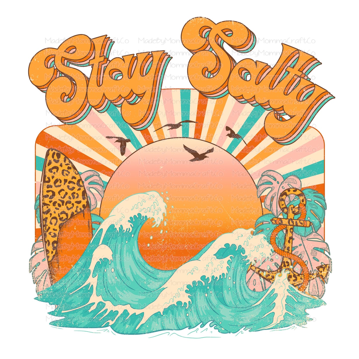 Stay Salty Leopard Retro Summertime - Cheat Clear Waterslide™ or White Cast Sticker