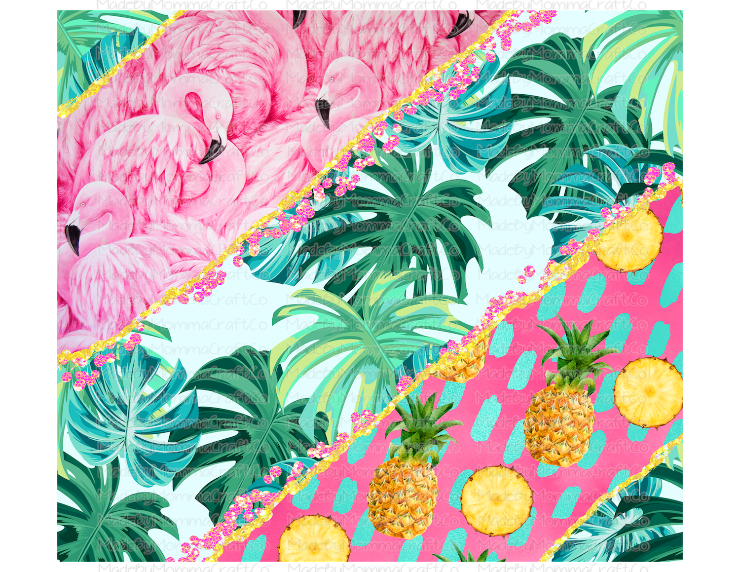 Summer Flamingo Pineapple Tumbler Wrap - Sublimation Or Clear Waterslide Wrap