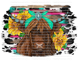 sunflower highland cow - Cheat Clear Waterslide™ or White Cast Sticker