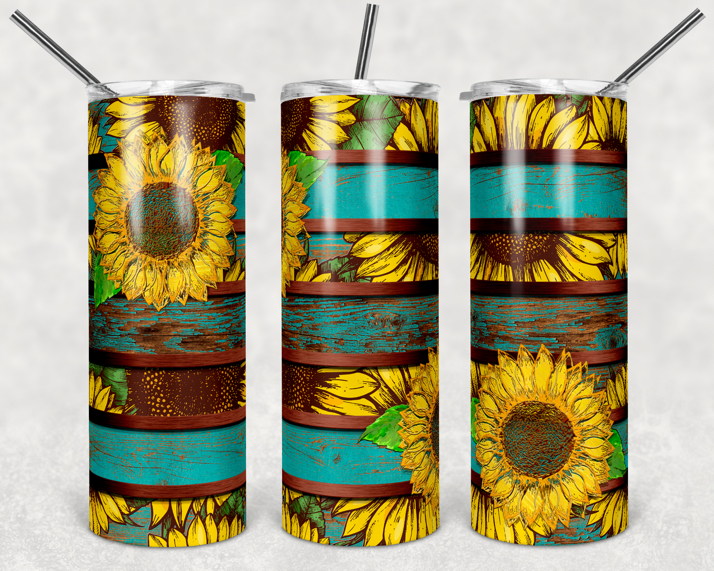 Western Patina Sunflower Tumbler Wrap - Sublimation Or Clear Waterslide Wrap