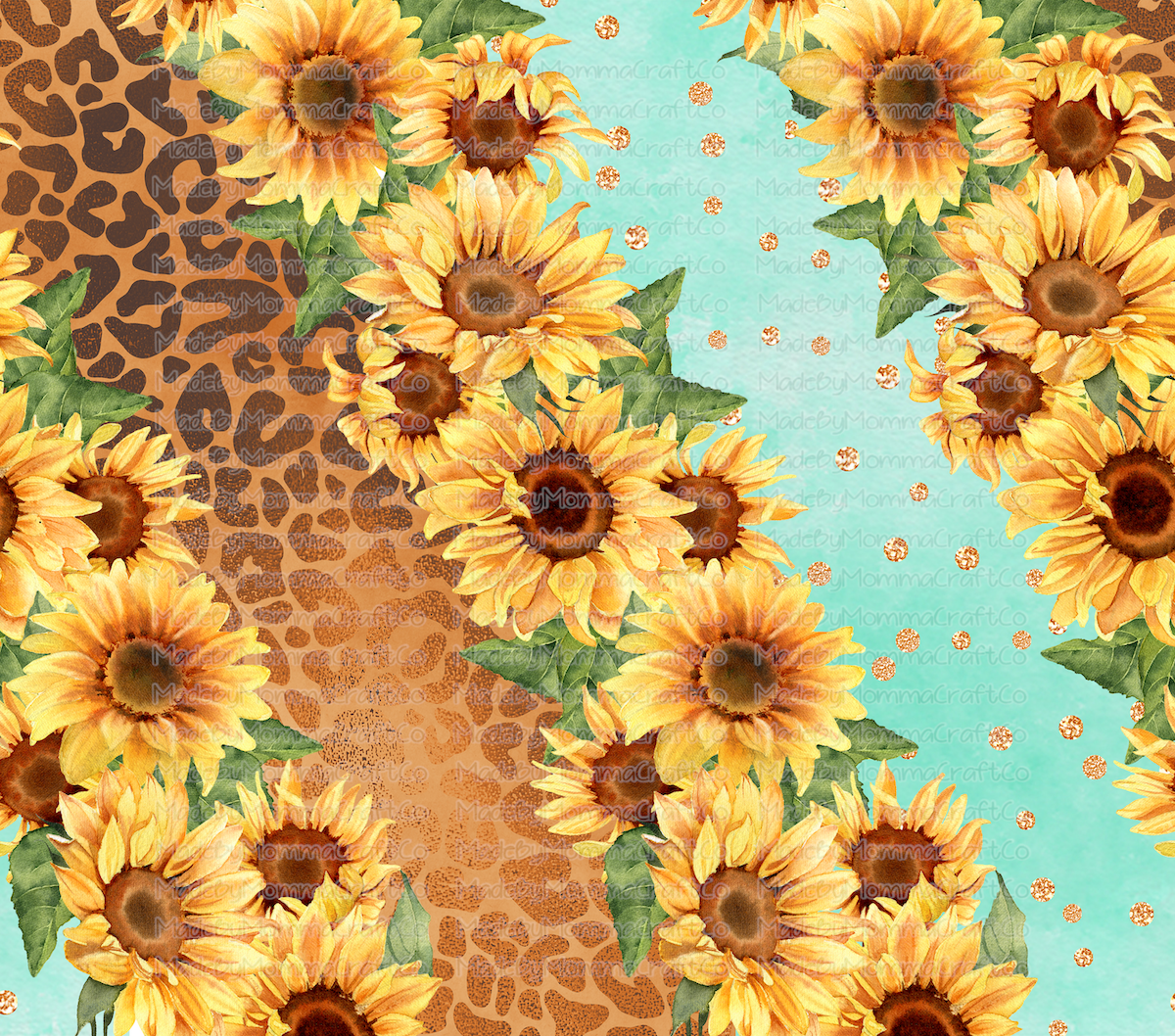 Sunflower teal leopard Sublimation Tumbler Wrap - Or Clear Waterslide Wrap