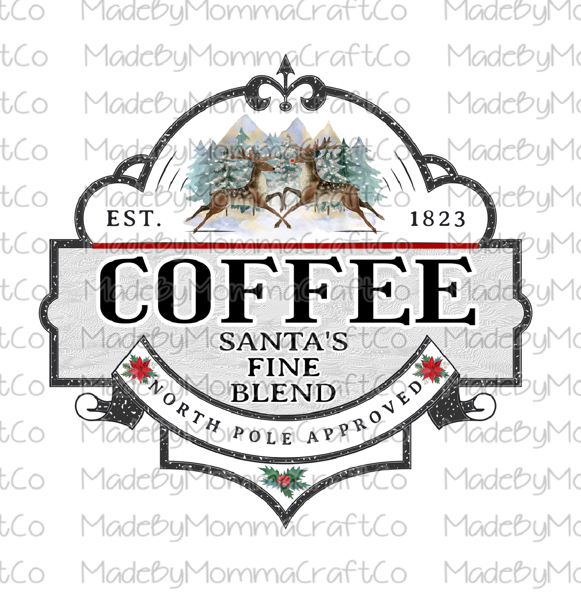 Santas Fine Blend Christmas Coffee Cheat Clear Waterslide™ or White Cast Sticker