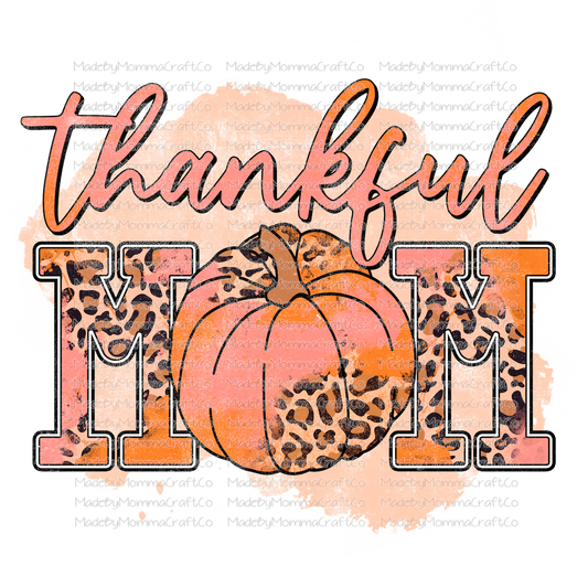 Thankful mom grunge pumpkin leopard Fall -Cheat Clear Waterslide™ or White Cast Sticker