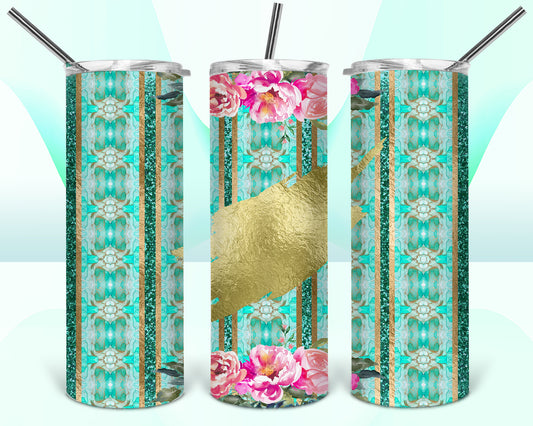 Turquoise Gold Foil Sublimation Tumbler Wrap - Or Clear Waterslide Wrap