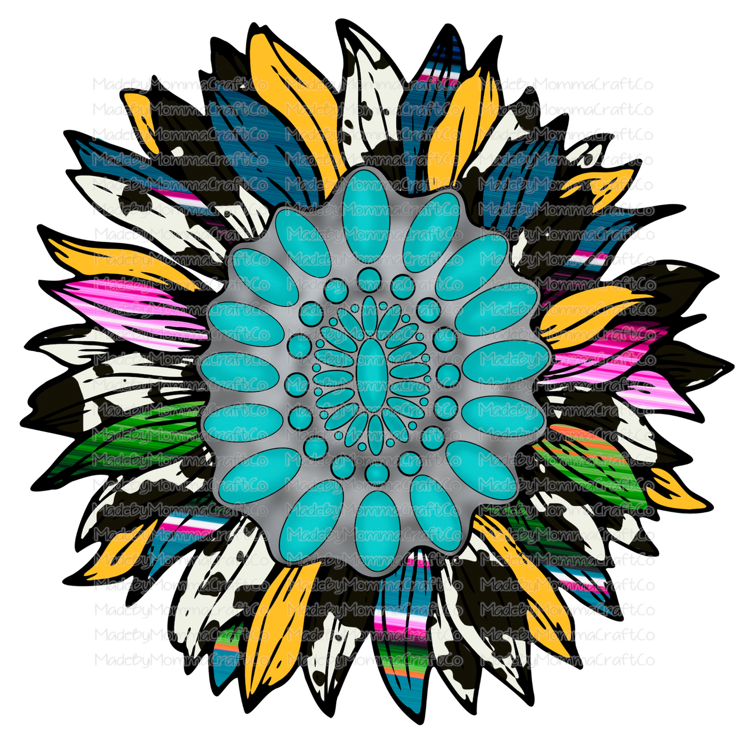 Turquois Cowhide Sunflower -Cheat Clear Waterslide™ or White Cast Sticker