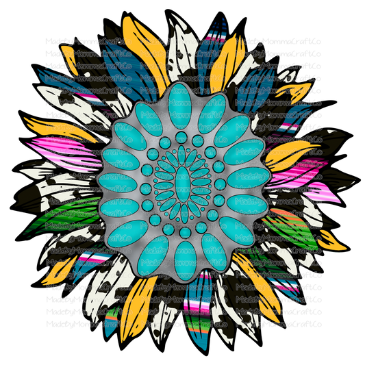 Turquois Cowhide Sunflower -Cheat Clear Waterslide™ or White Cast Sticker