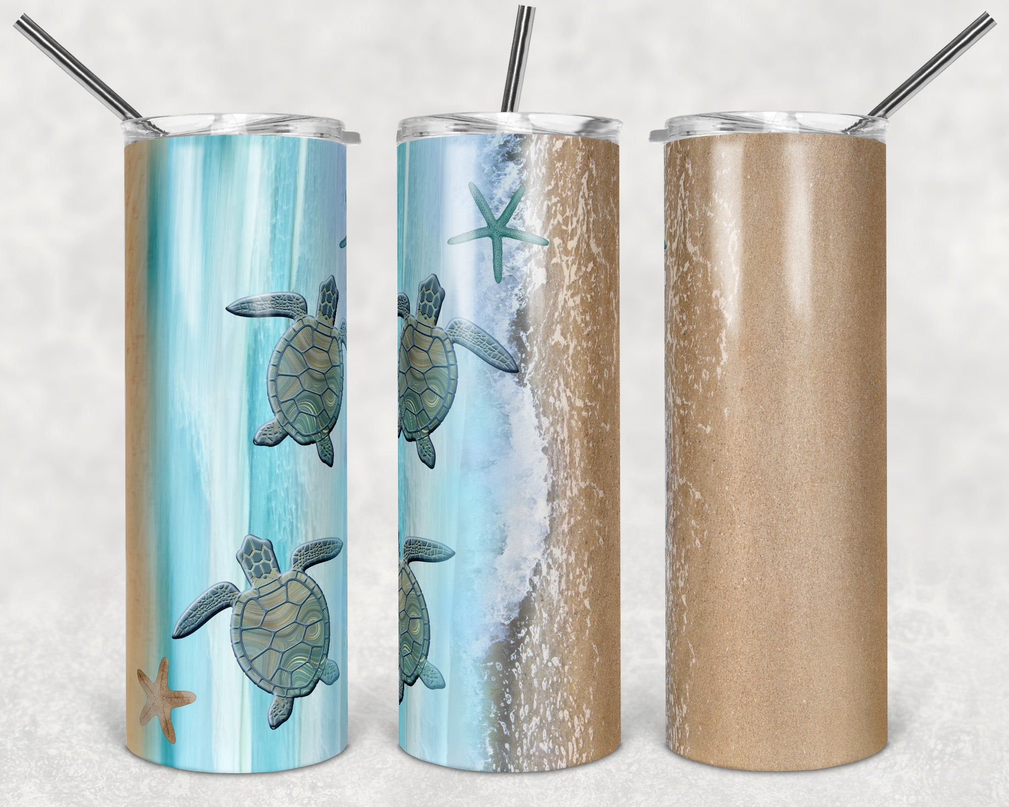 Sea Turtle Beach Tumbler Wrap - Sublimation Or Clear Waterslide Wrap