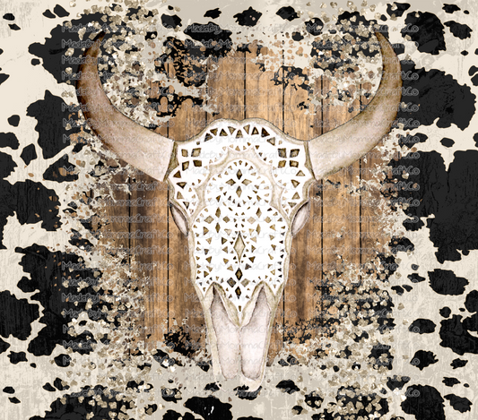 Cow Print Western Skull Tumbler Wrap - Sublimation Or Clear Waterslide Wrap