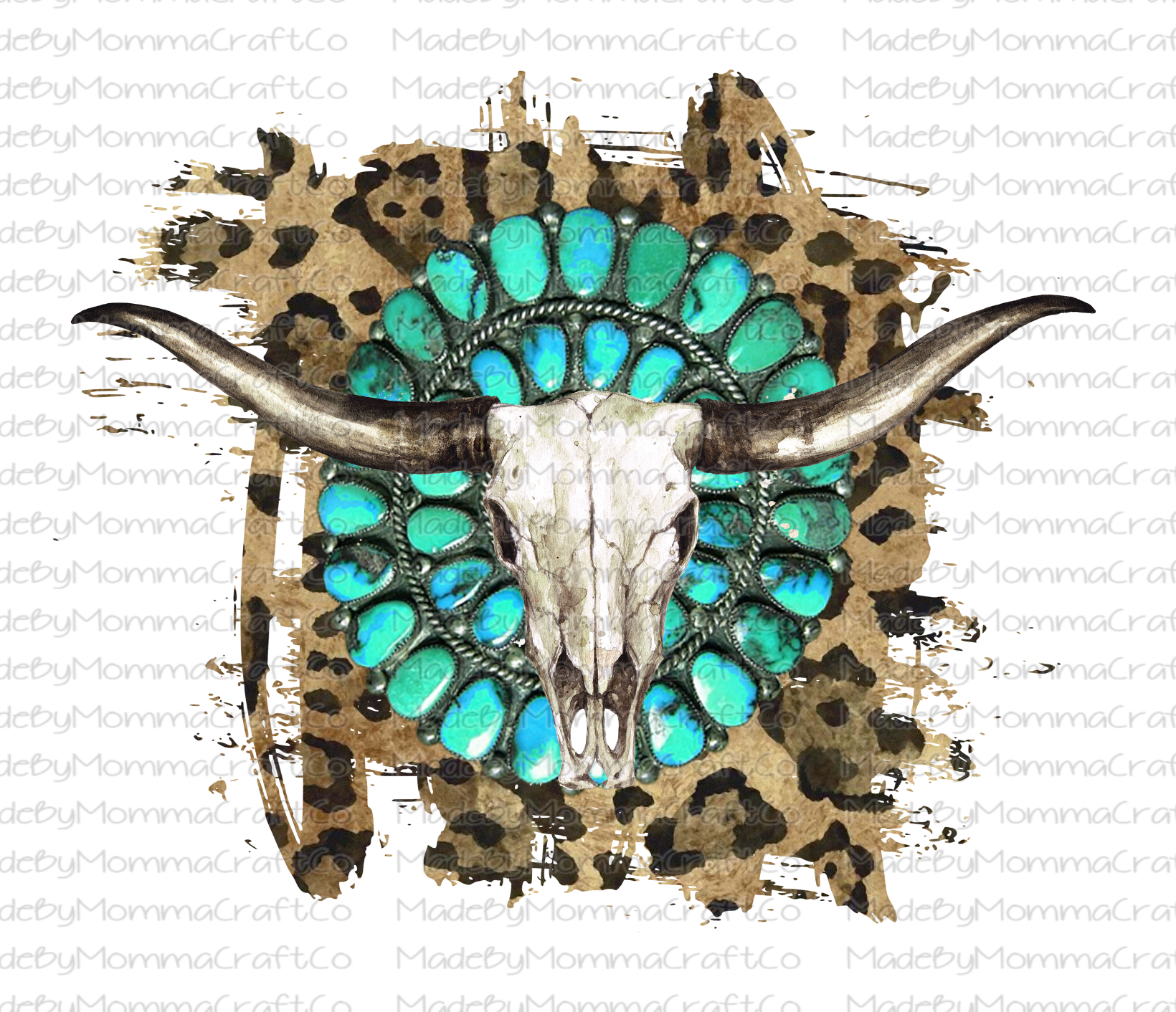 Western Turquois Jem Leopard Skull &amp; Horns -Cheat Clear Waterslide™ or White Cast Sticker