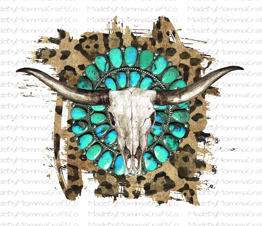 Western Turquois Jem Leopard Skull & Horns -Cheat Clear Waterslide™ or White Cast Sticker