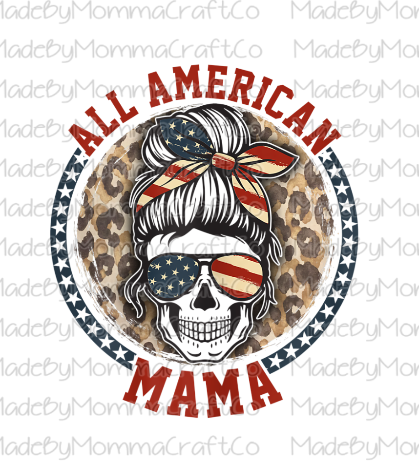 Messy Bun All American Mama - Cheat Clear Waterslide™ or White Cast Sticker