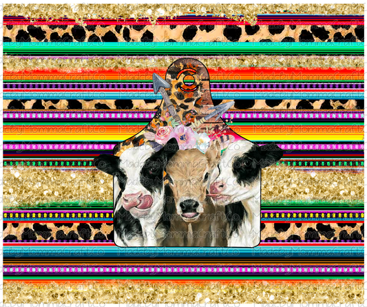 Cows Leopard Glitter Serape Sublimation Tumbler Wrap - Or Clear Waterslide Wrap