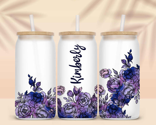 Watercolor Roses Purple Sublimation Libbey Can Wrap