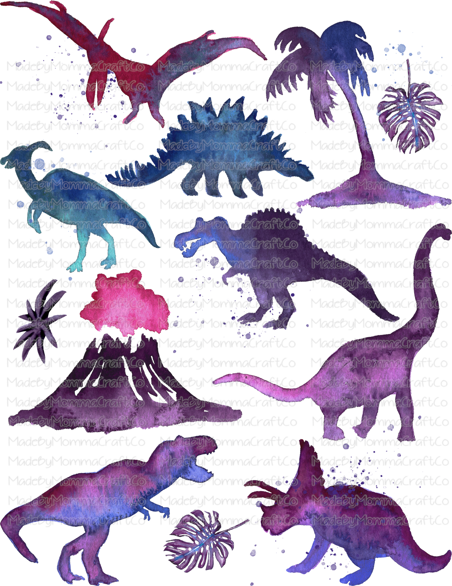 Watercolor Dinosaurs Cheat Clear Waterslide ™ or Sticker Themed Sheet  Elements Sheet