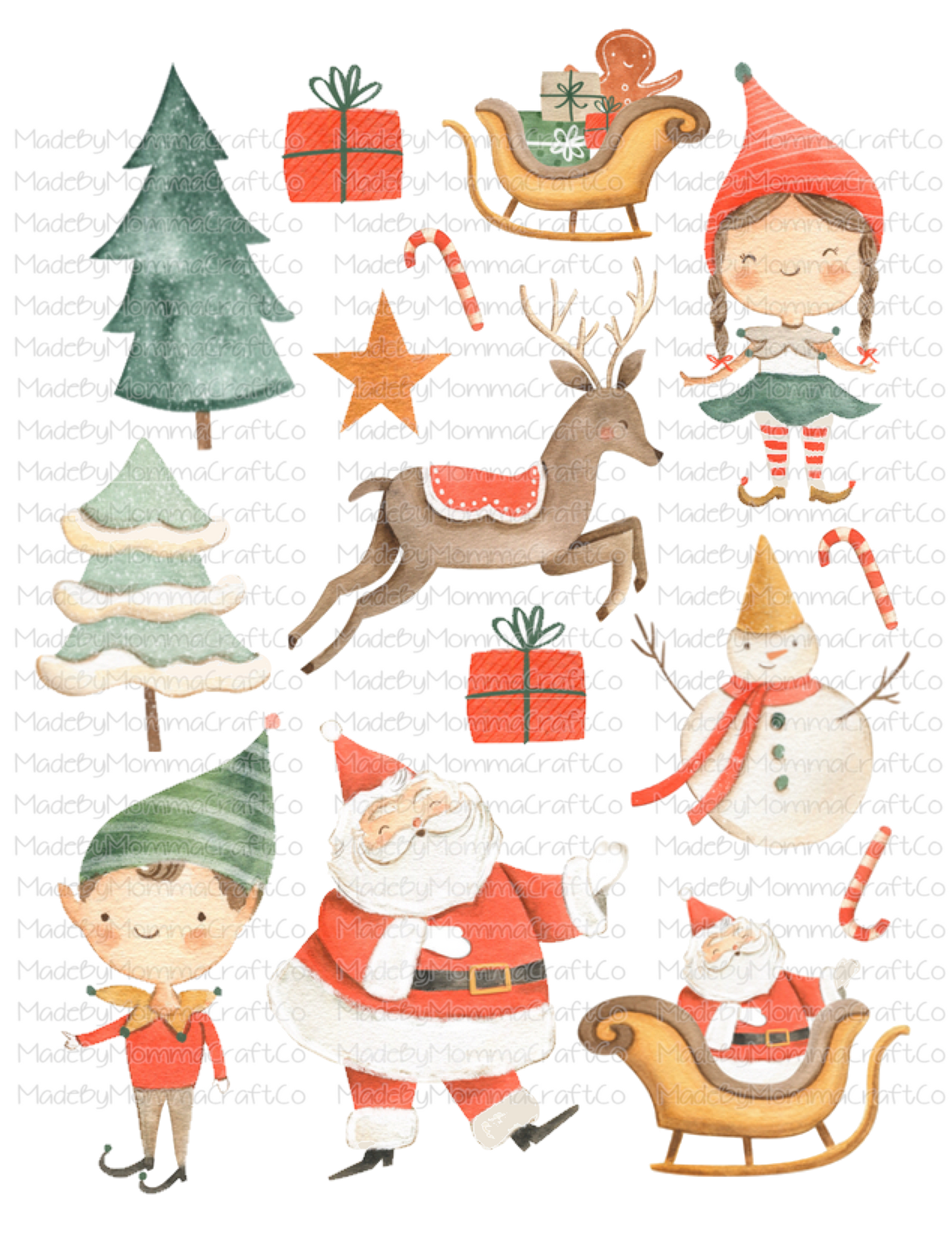 Christmas Santa Elfs Cheat Clear Waterslide ™ or Sticker Themed Sheet  Elements Sheet