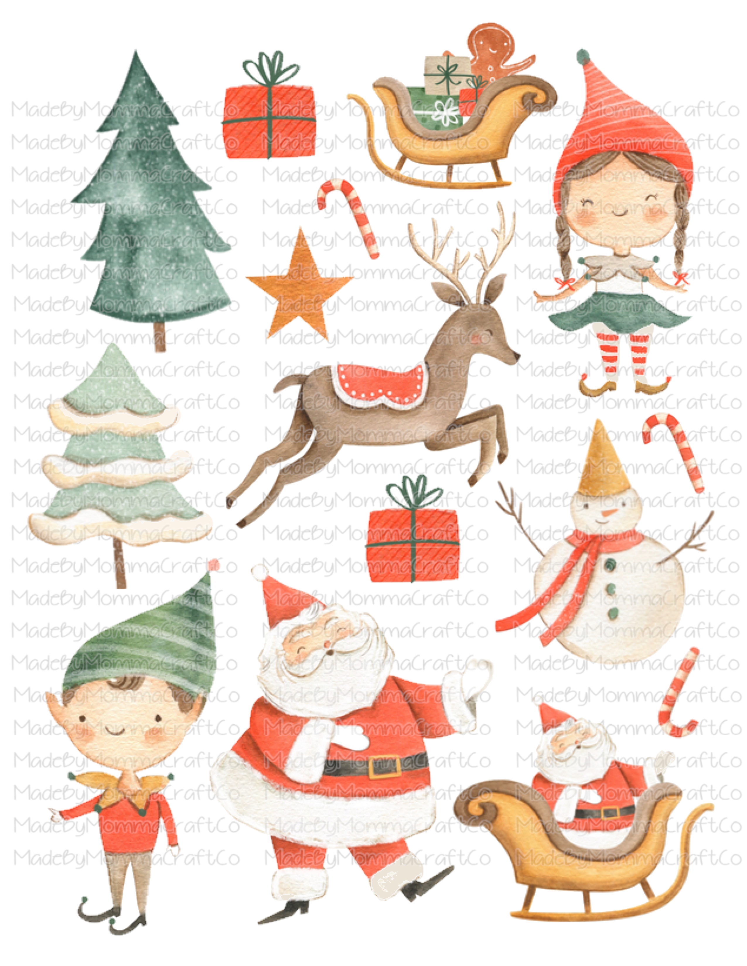 Christmas Santa Elfs Cheat Clear Waterslide ™ or Sticker Themed Sheet  Elements Sheet
