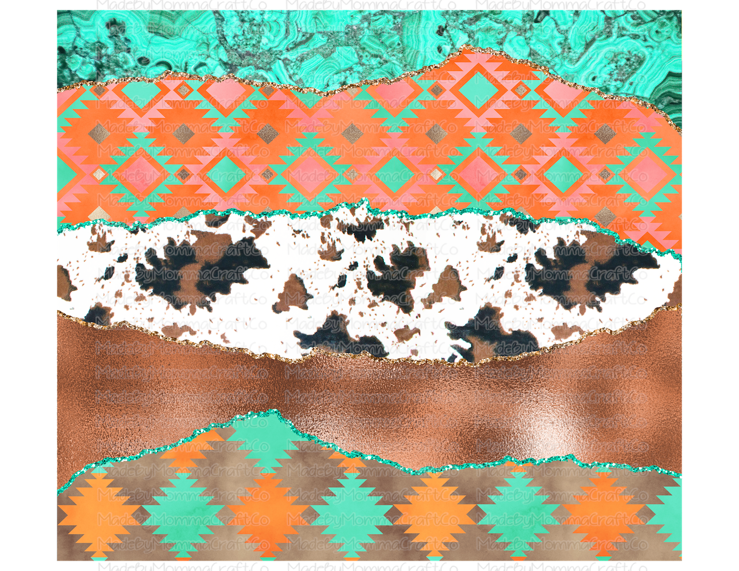 Western Turquoise Stack Tumbler Wrap - Sublimation Or Clear Waterslide Wrap