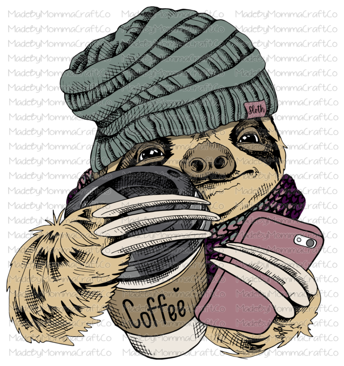 Hipster Sloth and Coffee - Cheat Clear Waterslide™ or White Cast Sticker