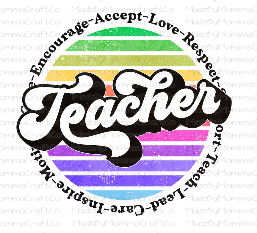 Retro Teacher Circle - Cheat Clear Waterslide™ or White Cast Sticker