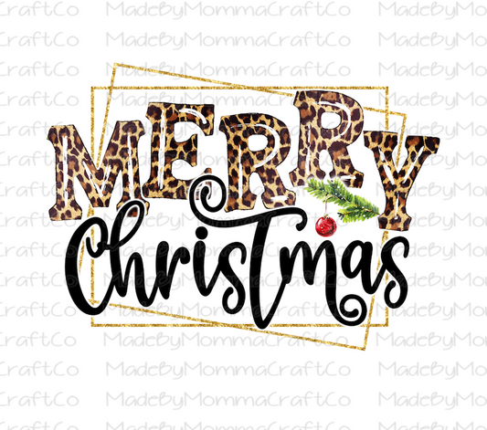 Merry Christmas Leopard Gold Frame - Cheat Clear Waterslide™ or White Cast Sticker