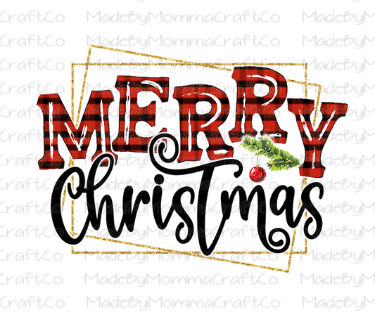 Merry Christmas Plaid Gold Frame - Cheat Clear Waterslide™ or White Cast Sticker