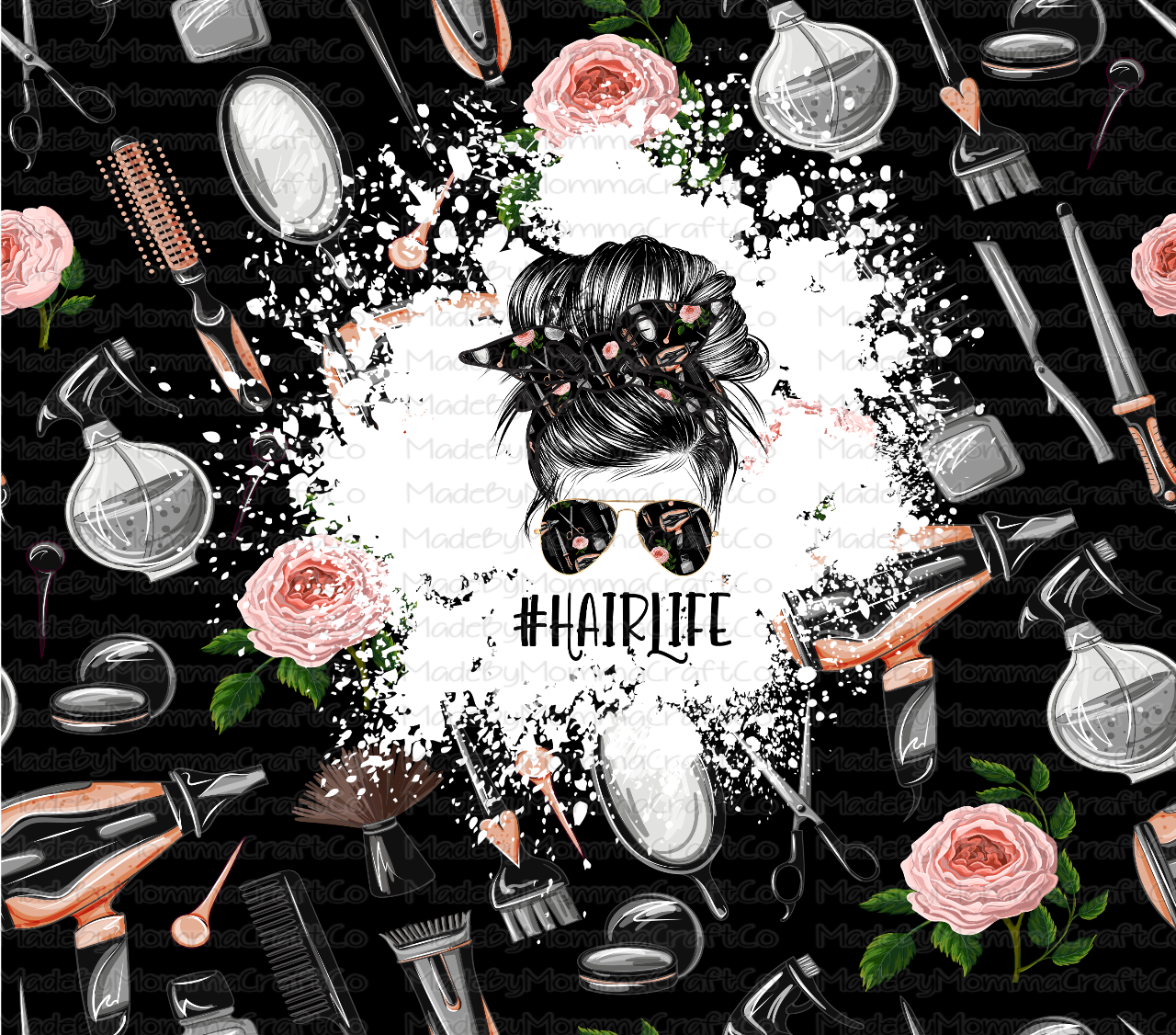 Hair Life Messy Bun Hair Stylist Sublimation Tumbler Wrap - Or Clear Waterslide Wrap